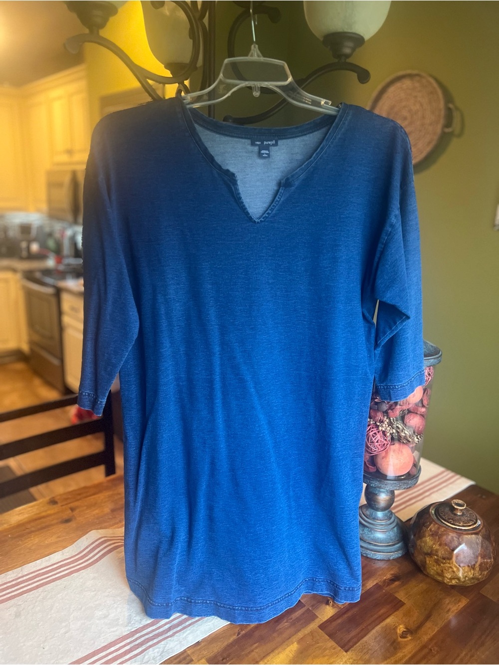 PureJill Indigo Blue Cotton Knit V-Neck Tunic Dress
